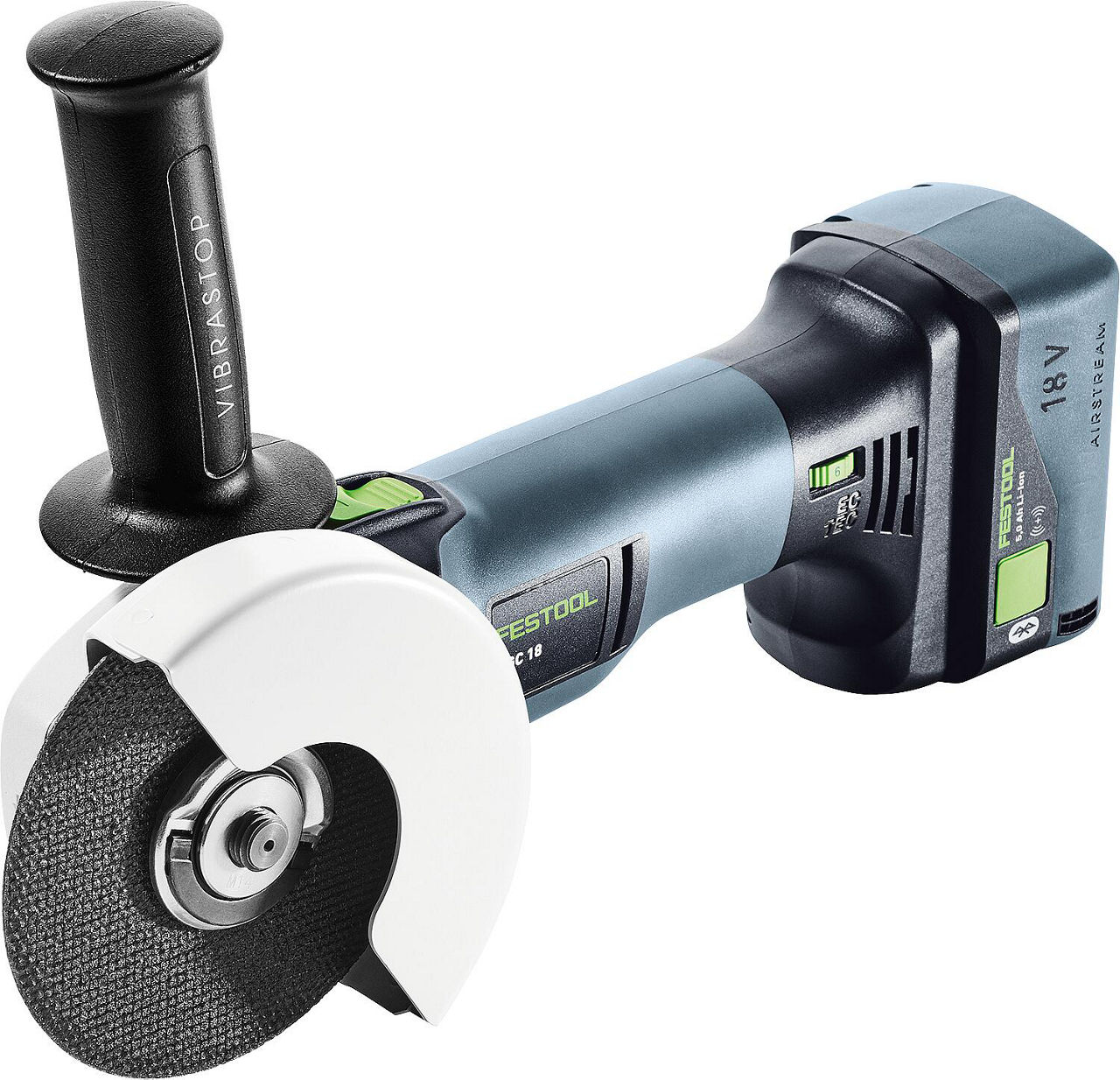 Akku-Winkelschleifer Festool 18 V AGC 18-125 5,0 EBI-Plus, mit 2x 5 Ah Akkus und Ladegerät mit Transportkoffer