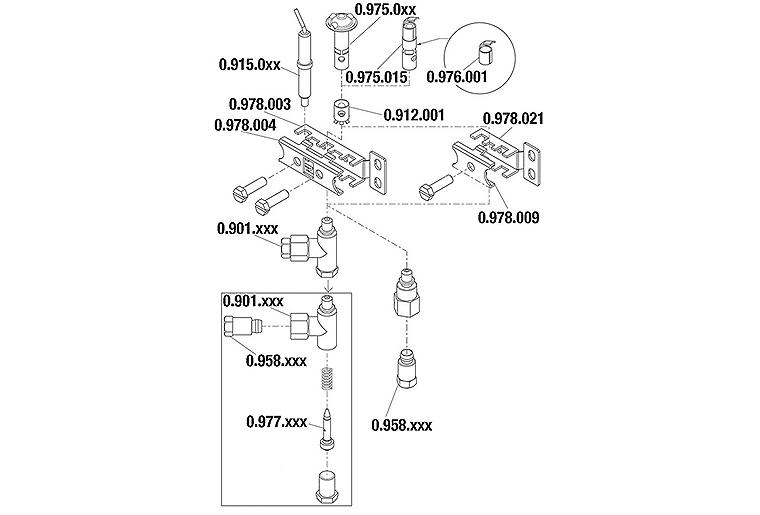 3-flammiger Zündbrennerkopf für Zündbrenner Code 0.190.102 Ref. 0.975.054