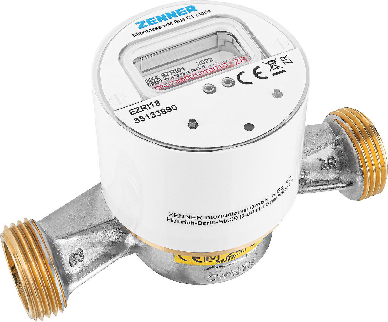 Funk AP- Warmwasserzähler Zenner Typ Minomess 90°C Q3 2,5, BL=130mm DN15(1/2") R40HV 325 RK, wireless M-Bus Funk AP- Warmwasserzähler Zenner Typ Minomess 90°C Q3 2,5, BL=130mm DN15(1/2") R40HV 325 RK, wireless M-Bus