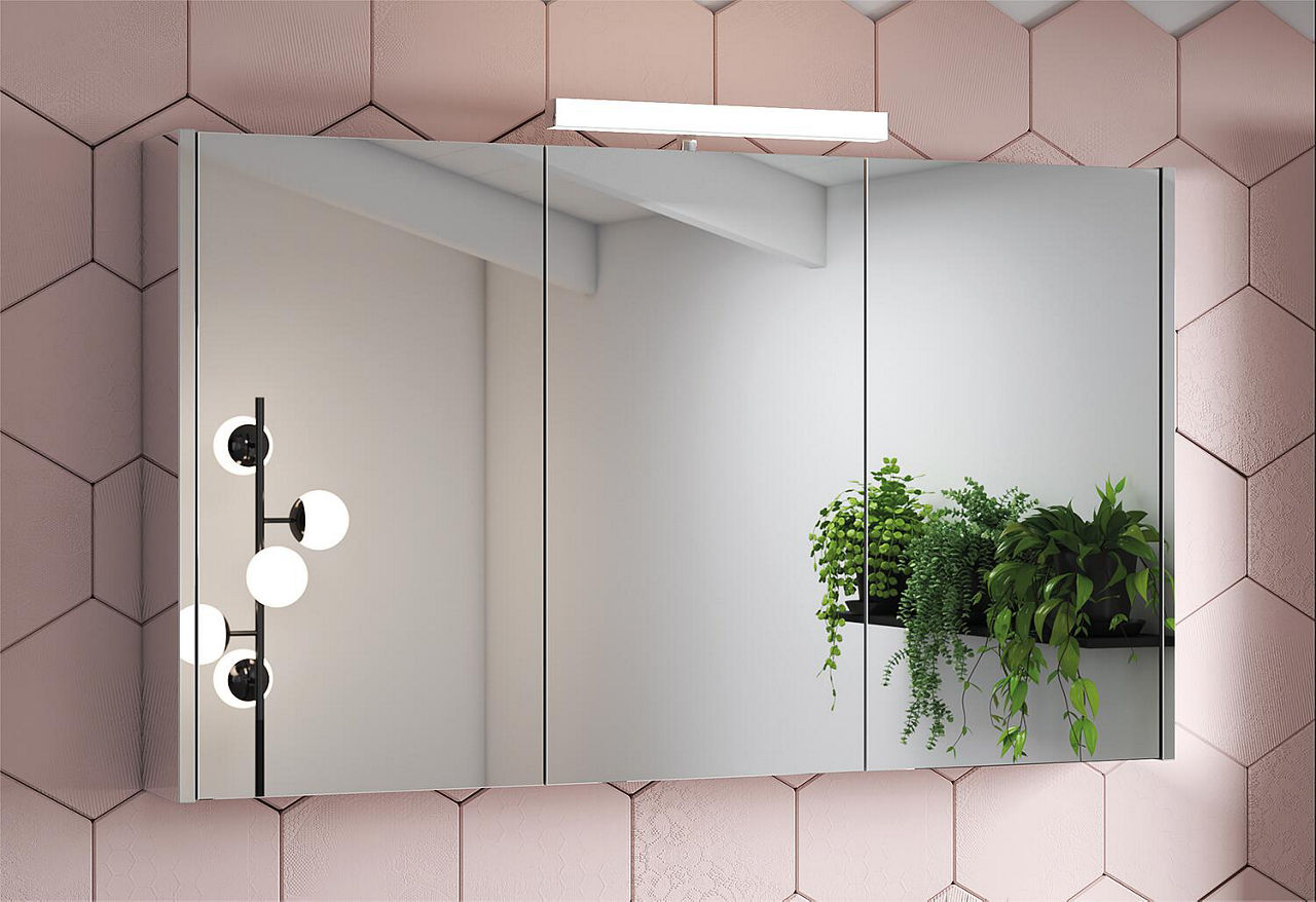 Spiegelschrank Vikja mit LED -Beleuchtung, 3 Türe, seitlich verspiegelt 1200x700x155 mm Spiegelschrank Vikja mit LED -Beleuchtung, 3 Türe, seitlich verspiegelt 1200x700x155 mm