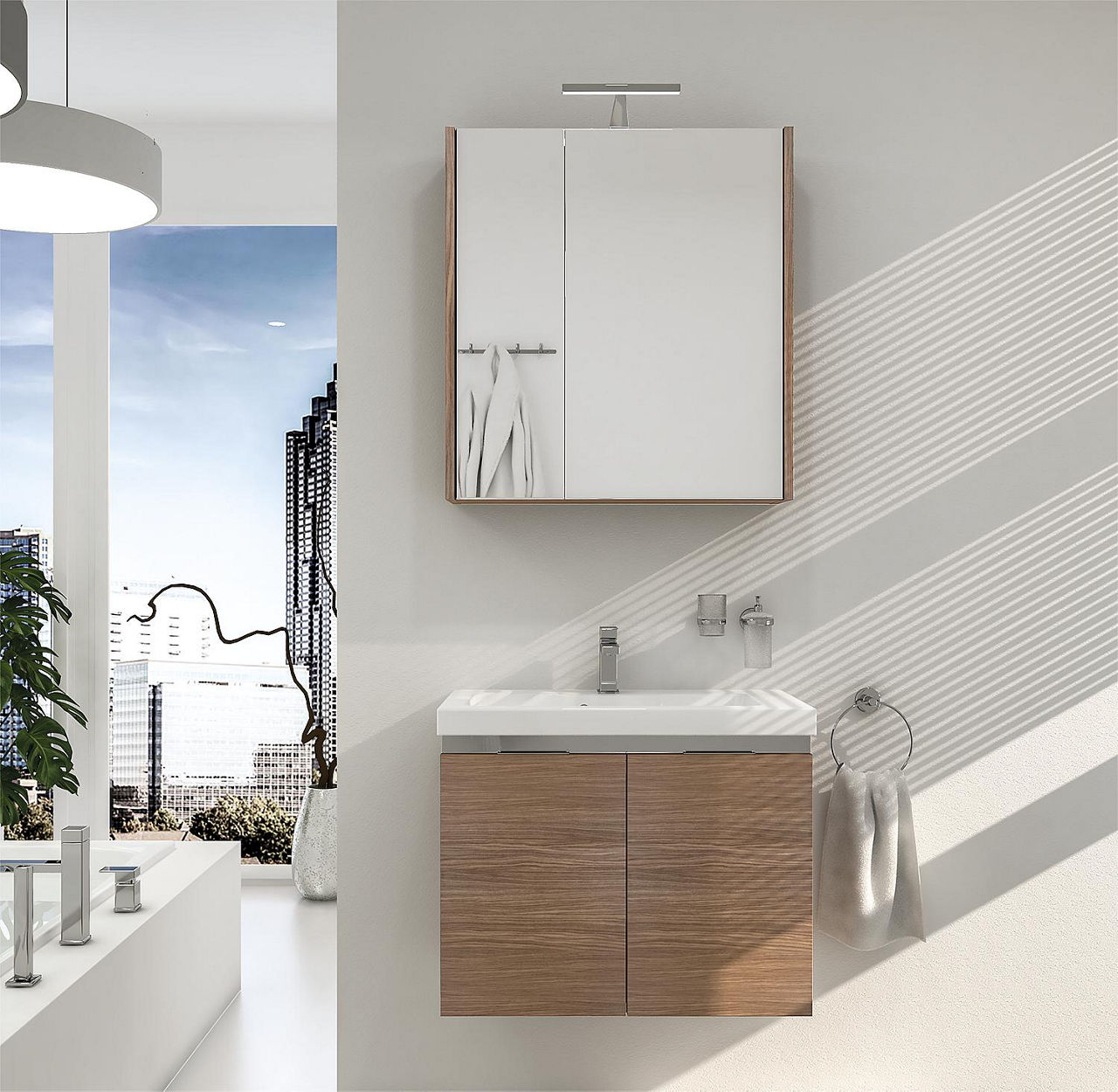 Badmöbel-Set EOLA Eiche Khaki, 2 Türen, Breite 710mm