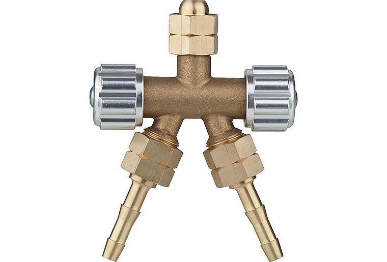 Verteiler für Propan Anschluss: 3 x G3/8" LH / LW 6 mit Kunststoffhandrad