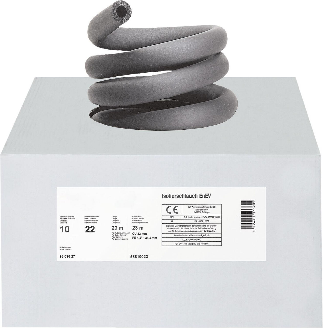 Kautschuk-Isolierung Ø28 mm, Dämmdicke 10mm, VPE = 16m