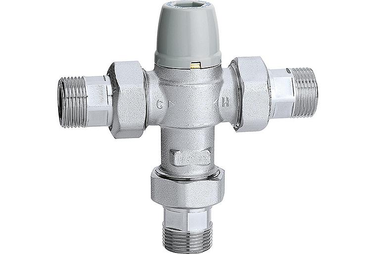 Thermomischer 5213 einstellbar, verchromt, 3/4" Einstellbereich: 30°C bis 50°C Thermomischer 5213 einstellbar, verchromt, 3/4" Einstellbereich: 30°C bis 50°C