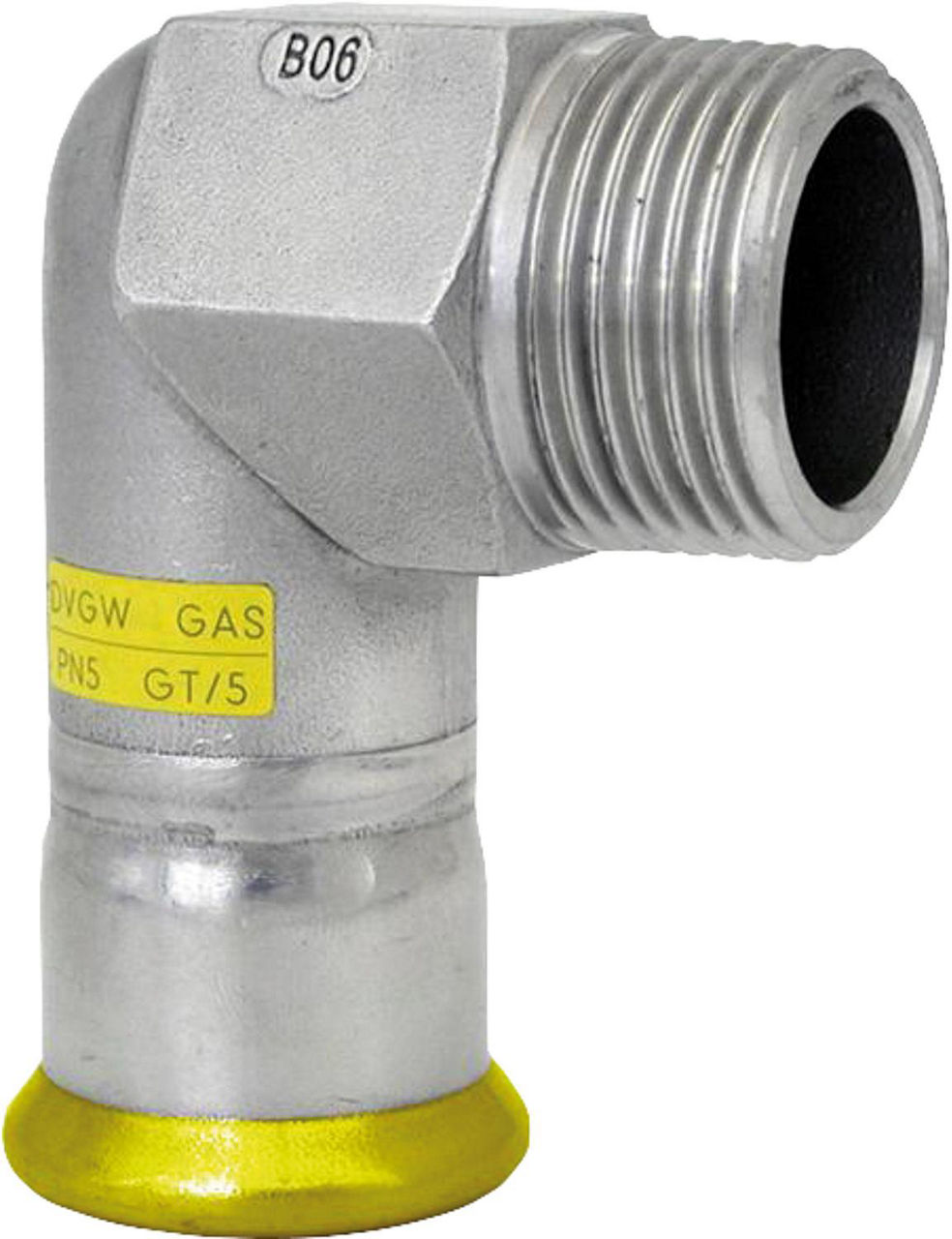 Edelstahl Pressfitting Gas Übergangswinkel 90° mit AG, 28 x 1, M-Kontur Edelstahl Pressfitting Gas Übergangswinkel 90° mit AG, 28 x 1, M-Kontur