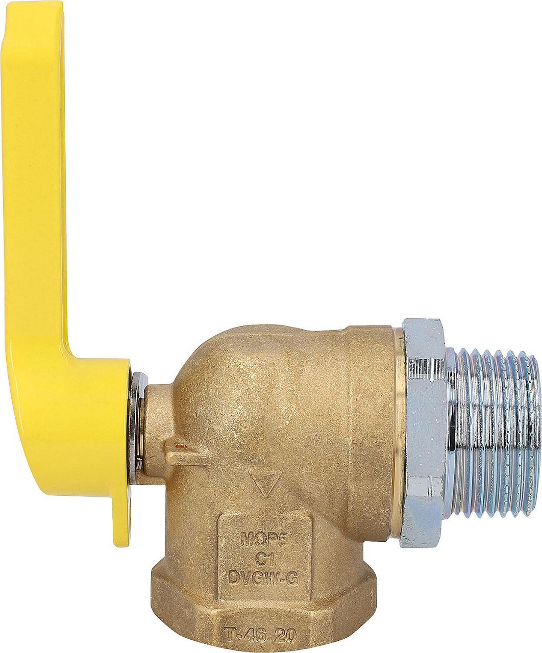 Gasabsperr-Kugelhahn mit TAE 1", Zweirohrzähler Eckform Gasabsperr-Kugelhahn mit TAE 1", Zweirohrzähler Eckform