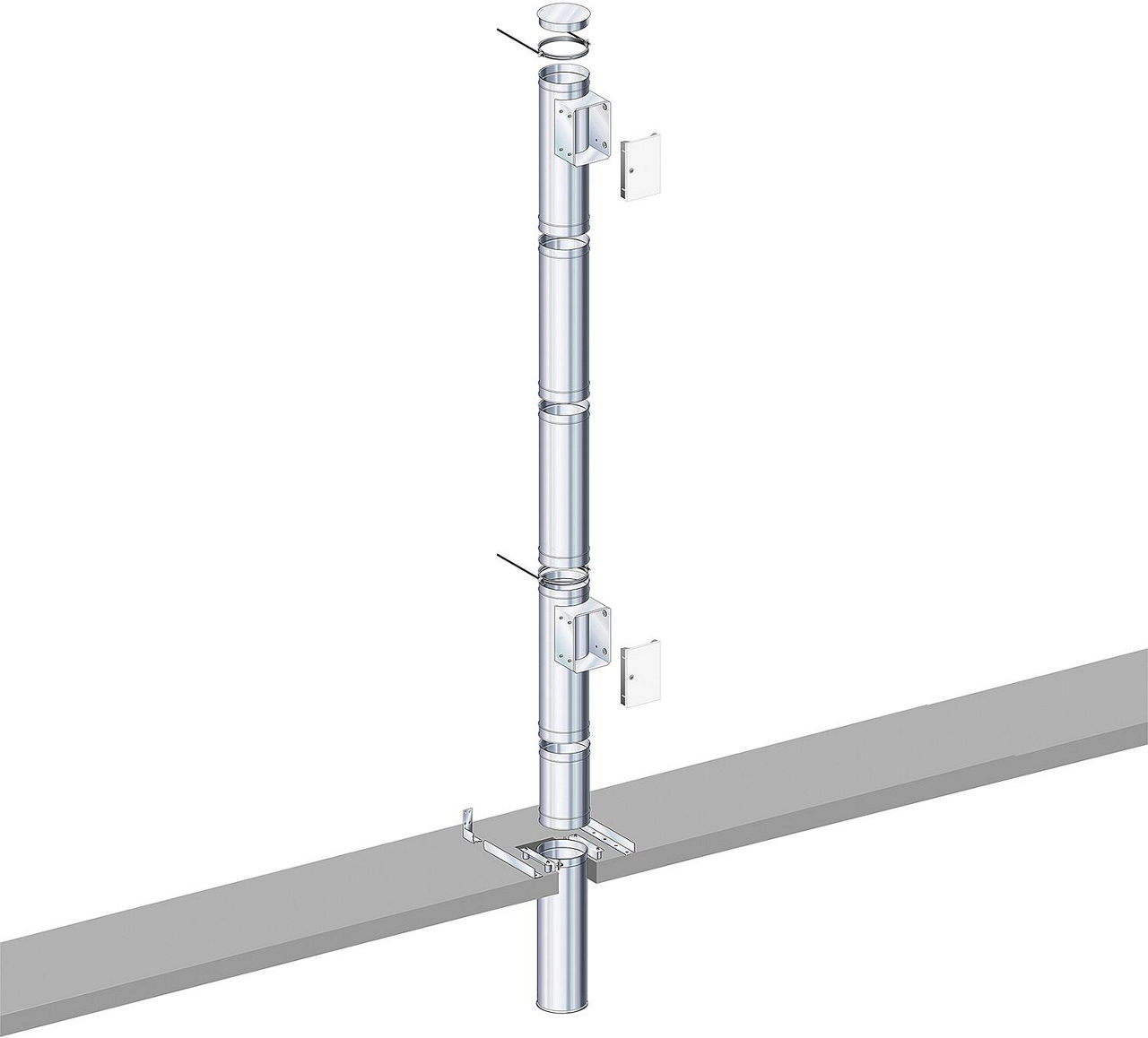 Komplettset Wäscheabwurf mit 2 Türen Wurftiefe 520 cm aus Edelstahl Ø250mm Komplettset Wäscheabwurf mit 2 Türen Wurftiefe 520 cm aus Edelstahl Ø250mm