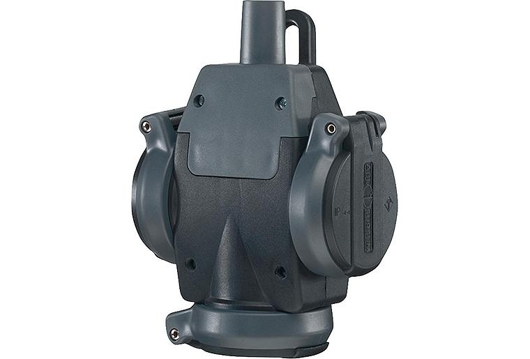 Schuko-ultra-3fach-Vollgummi- Hängekupplung, IP 54, schwarz