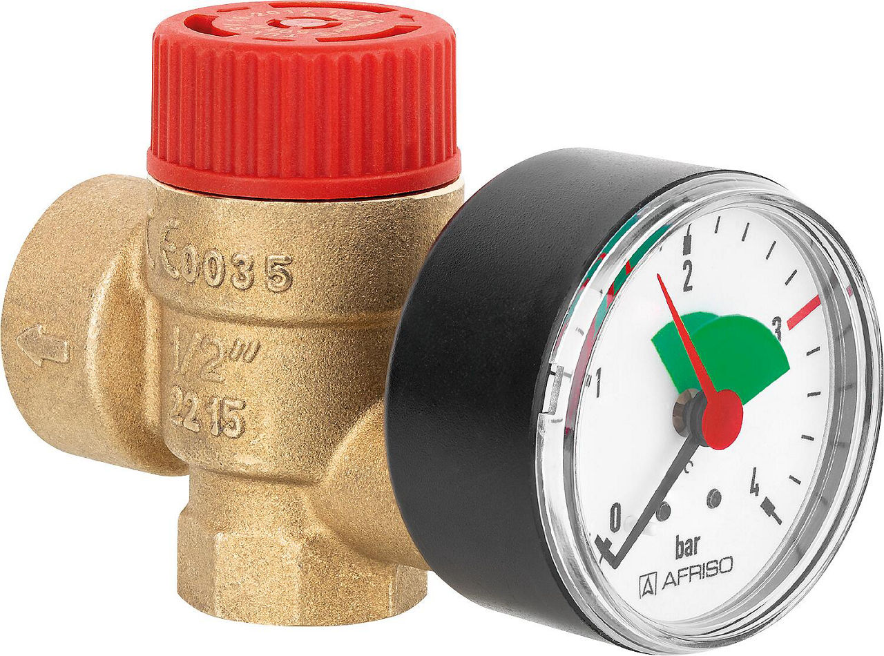 Membran-Sicherheitsventil Heizung mit Manometer, DN15(1/2") IG 2,5 bar Membran-Sicherheitsventil Heizung mit Manometer, DN15(1/2") IG 2,5 bar
