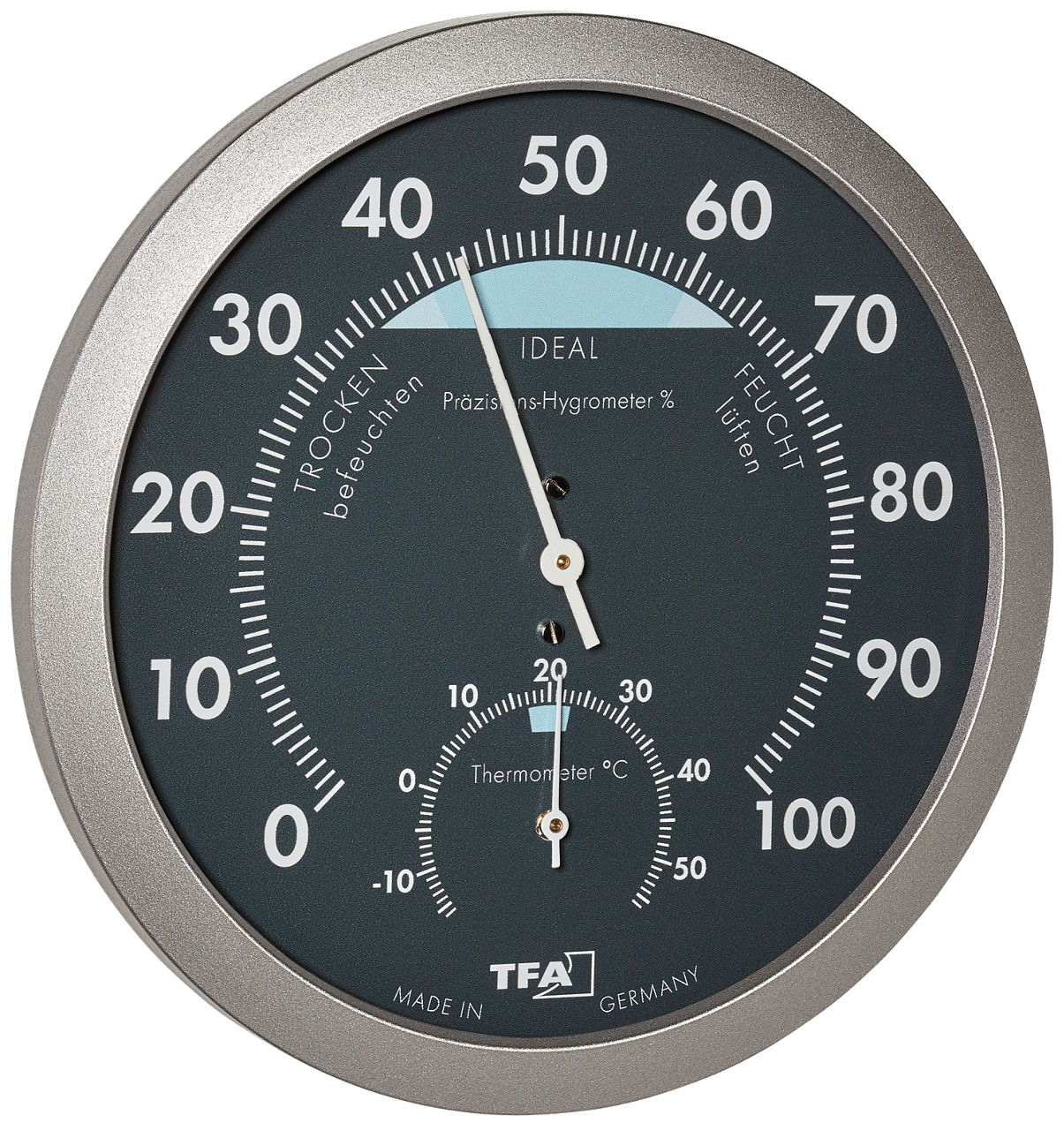 Thermo-Hygrometer schwarz 45.2043.51mit farbigen Komfortzonen