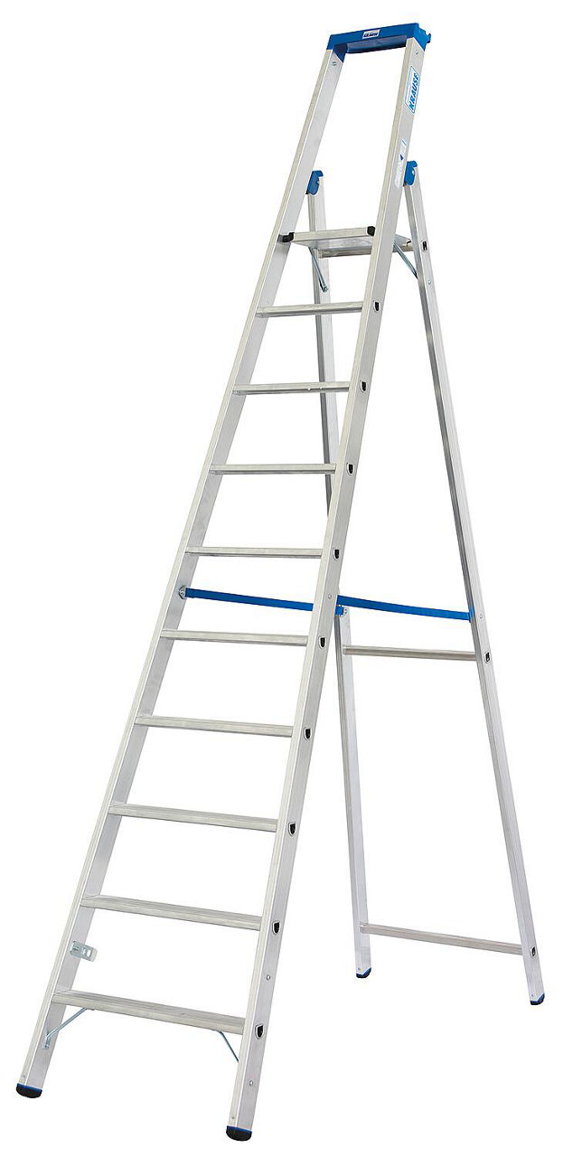 Stufen-Stehleiter Arb.Höhe 4,35 Standhöhe 2,35 Länge 3,21 Stufen 10 Stufen-Stehleiter Arb.Höhe 4,35 Standhöhe 2,35 Länge 3,21 Stufen 10