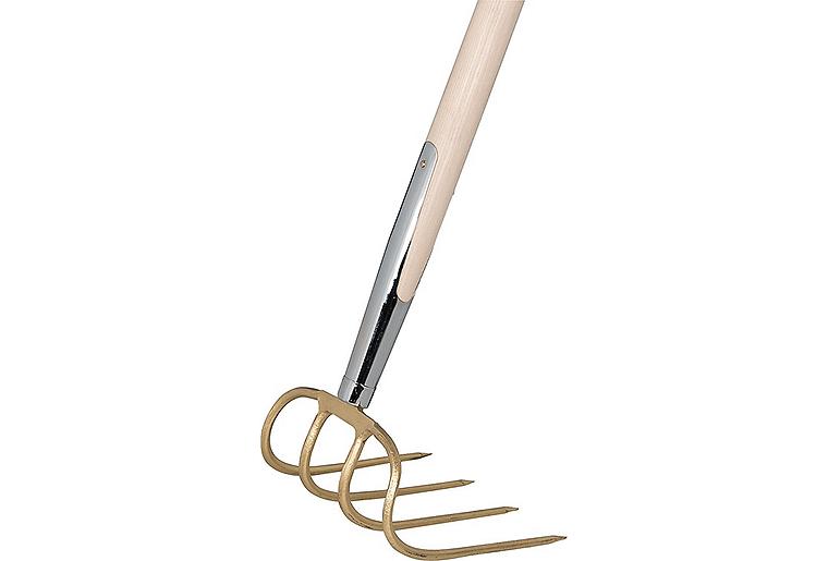 Dunghacke IDEAL 4 Zinken, 180mm, Schienenzwinge Eschen-Langstiel 1350mm Dunghacke IDEAL 4 Zinken, 180mm, Schienenzwinge Eschen-Langstiel 1350mm