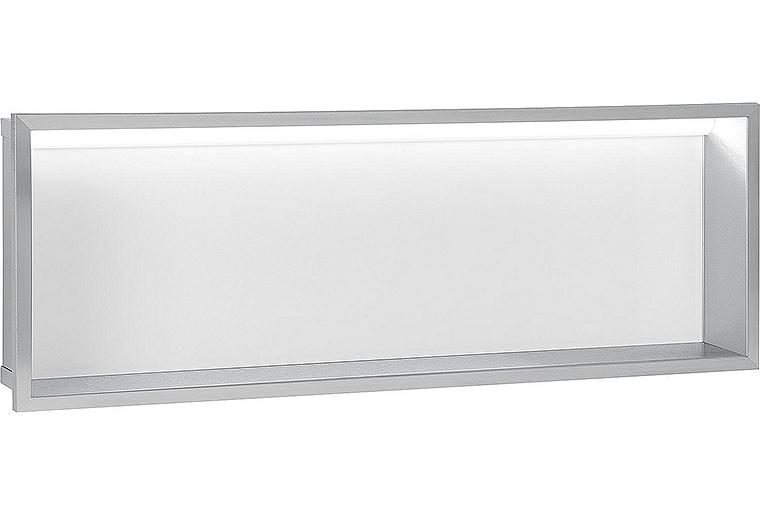 Wandnische, weiße Glasrückwand, Tiefe 100mm, BxH:925x325mm mit LED-Beleuchtung Wandnische, weiße Glasrückwand, Tiefe 100mm, BxH:925x325mm mit LED-Beleuchtung