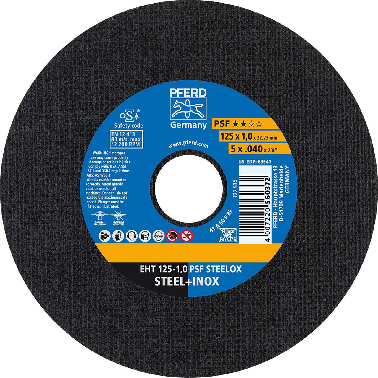 Trennscheibe PFERD Ø 125 x 1,0 x 22,23mm, gerade für Stahl, Edelstahl Trennscheibe PFERD Ø 125 x 1,0 x 22,23mm, gerade für Stahl, Edelstahl