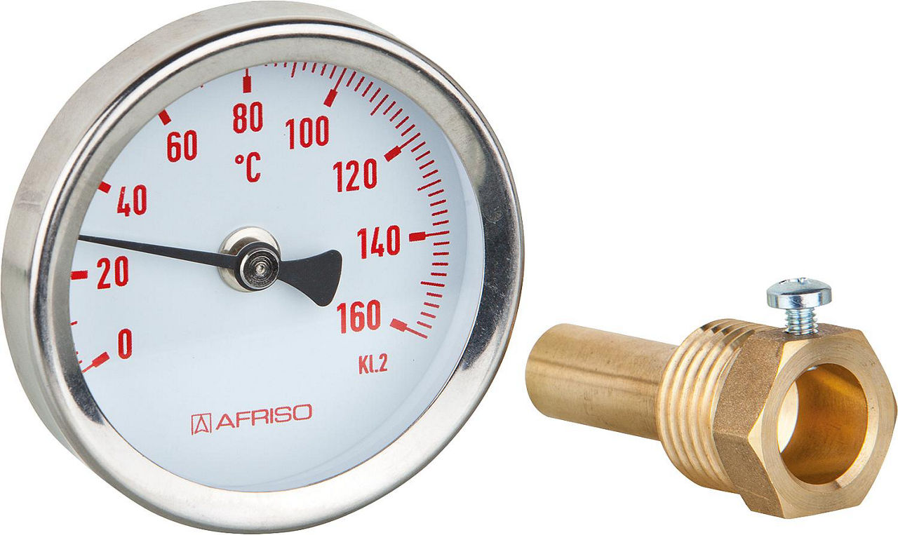 Bimetall-Thermometer Solar BiTh 63 0/160°C 45 mm 1/2" AX Kl. 2 rot Bimetall-Thermometer Solar BiTh 63 0/160°C 45 mm 1/2" AX Kl. 2 rot