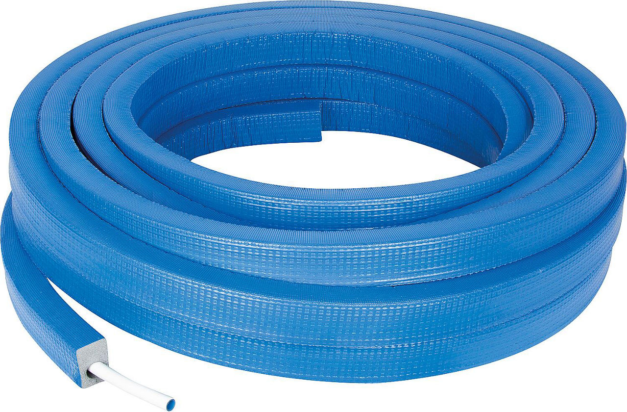 Uponor Uni Pipe PLUS weiß vorgedämmt DHS26, Ø20mm x 2,25mm, blau, Länge 25m