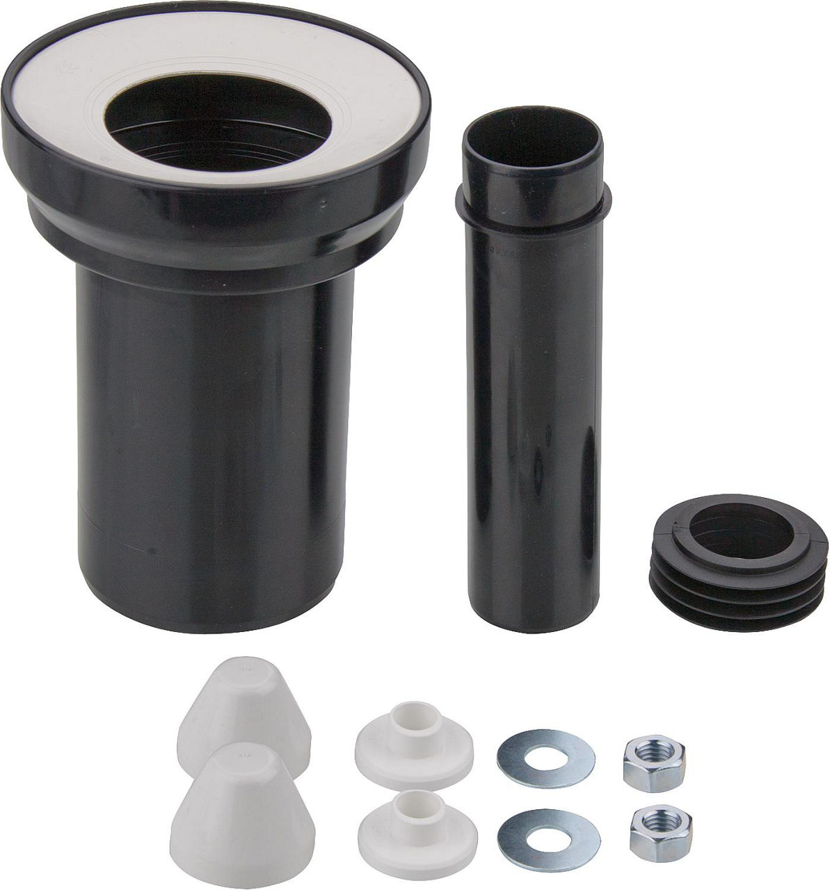 WC-Anschlussgarnitur mit Abflussrohr 110 mm mit verchromten Kappen WC-Anschlussgarnitur mit Abflussrohr 110 mm mit verchromten Kappen