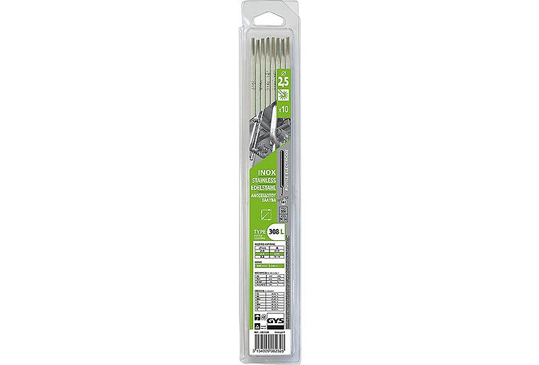 Stabelektrode Ø 2,5 mm für Edel- stahl 308L, im Kunststoffblister, VPE = 10 Stück Stabelektrode Ø 2,5 mm für Edel- stahl 308L, im Kunststoffblister, VPE = 10 Stück