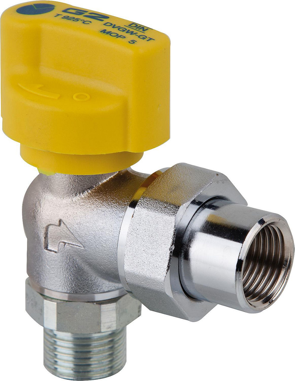 Gasanschlusskugelhahn TSV Eckform 1" verchromt HTB-Ausführung Gasanschlusskugelhahn TSV Eckform 1" verchromt HTB-Ausführung