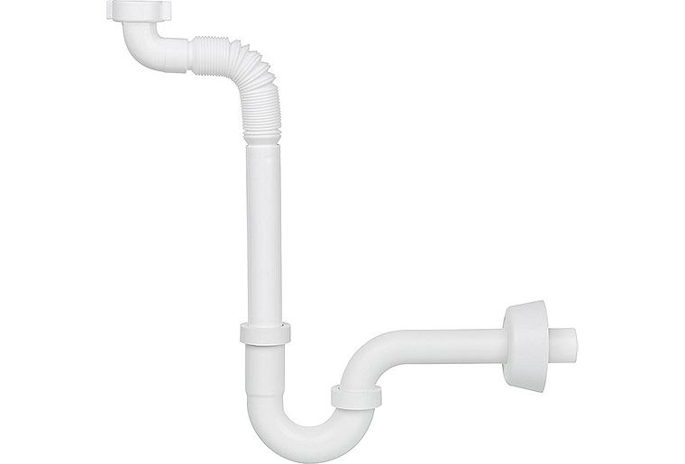 Raumsparsiphon, DN32 (1 1/4") mit flexiblem Rohr Kunststoff weiß Raumsparsiphon, DN32 (1 1/4") mit flexiblem Rohr Kunststoff weiß