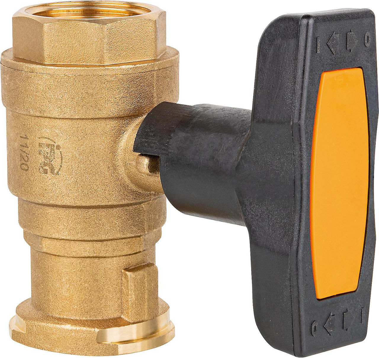 Solar-Isolier-T-Kugelhahn Typ F DN32 (1 1/4") IG x DN25 (1") Flansch, voller Durchgang