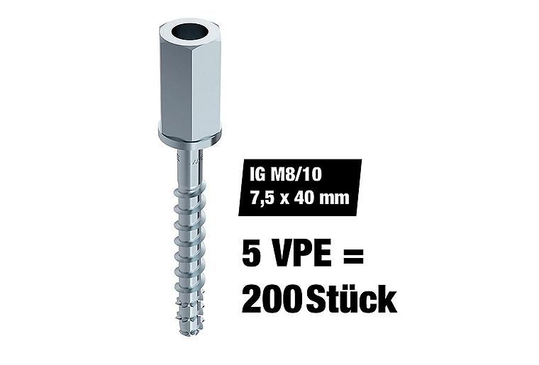 Vorteilspaket Beton -und Mauerschraube Multi-Monti® Plus Sechskant (Innengewinde) M8/10, 7,5 x 40 mm, 200 Stück Vorteilspaket Beton -und Mauerschraube Multi-Monti® Plus Sechskant (Innengewinde) M8/10, 7,5 x 40 mm, 200 Stück