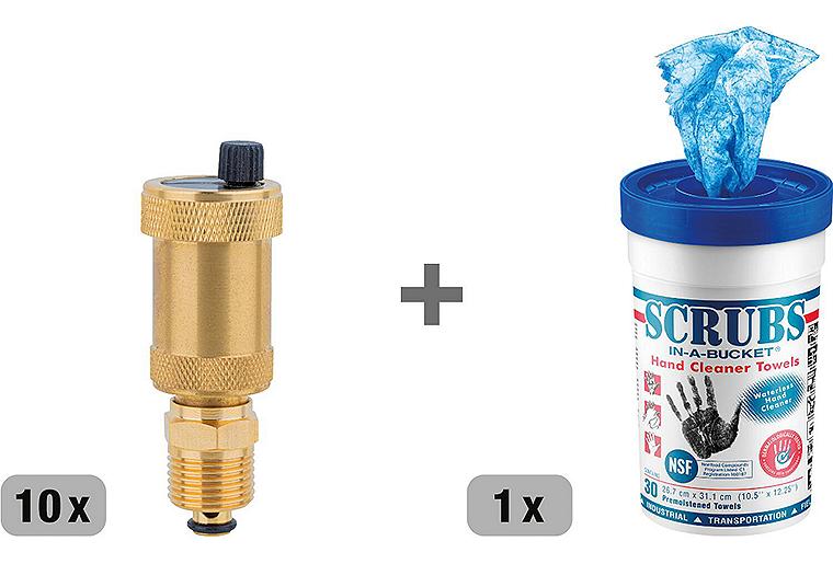 Vorteilspaket 10x Automatischer Entlüfter mit Absperrventil DN 15(1/2"), + 1x 73 019 41 gratis Vorteilspaket 10x Automatischer Entlüfter mit Absperrventil DN 15(1/2"), + 1x 73 019 41 gratis