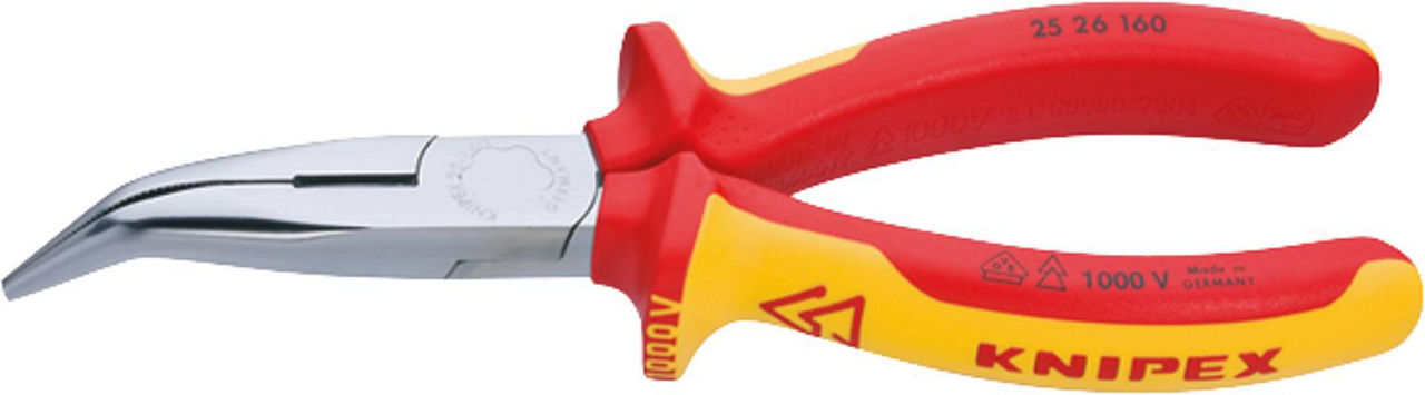 Flachrundzange mit Schneide abgewinkelte Backen 40° Länge 160 mm Flachrundzange mit Schneide abgewinkelte Backen 40° Länge 160 mm