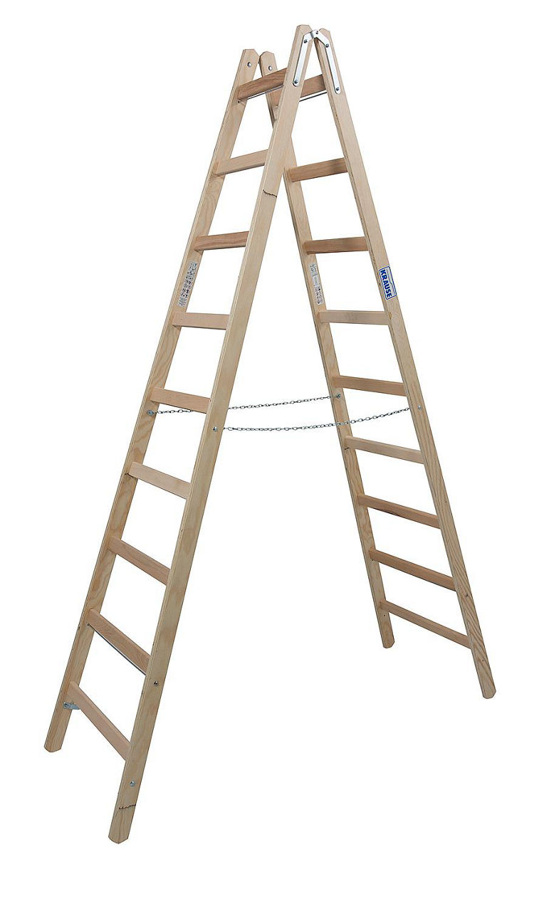 Sprossen-Doppelleiter Holz Arb.Höhe 3,78 Standhöhe 2,40 Länge 2,50 Stufen 2x9 Sprossen-Doppelleiter Holz Arb.Höhe 3,78 Standhöhe 2,40 Länge 2,50 Stufen 2x9