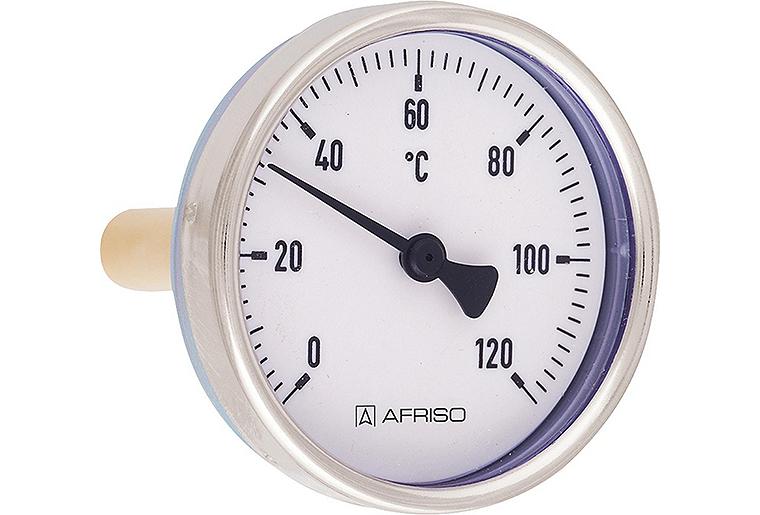 Bimetall-Zeigerthermometer 0 - 120°C, 1/2", 63 mm, Stahlblechgehäuse Bimetall-Zeigerthermometer 0 - 120°C, 1/2", 63 mm, Stahlblechgehäuse