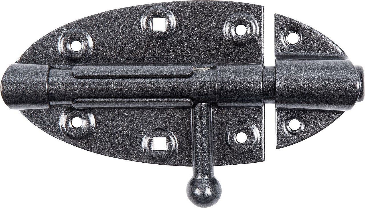 Bolzenriegel DURAVIS® 112 x 72 ⌀ 16 mm, mit flachem Griff, Material: Stahl, blau verzinkt, Oberfläche: schwarz-diamant Bolzenriegel DURAVIS® 112 x 72 ⌀ 16 mm, mit flachem Griff, Material: Stahl, blau verzinkt, Oberfläche: schwarz-diamant