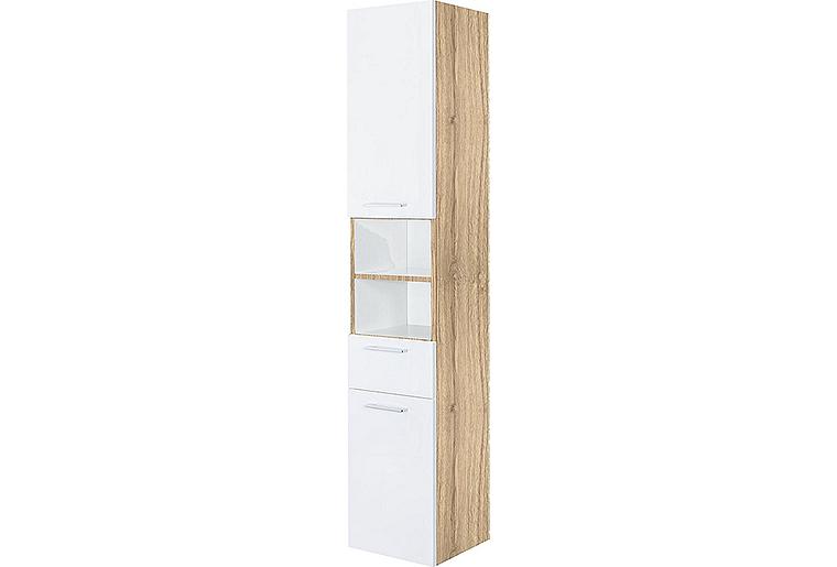 Hochschrank ESTRA 2 Türen 1 Auszug Asteiche u. weiß Hgl. Anschlag links 350x1850x370 mm
