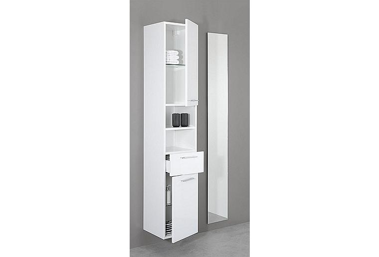 Hochschrank ESTRA 2 Türen 1 Auszug Asteiche u. weiß Hgl. Anschlag links 350x1850x370 mm