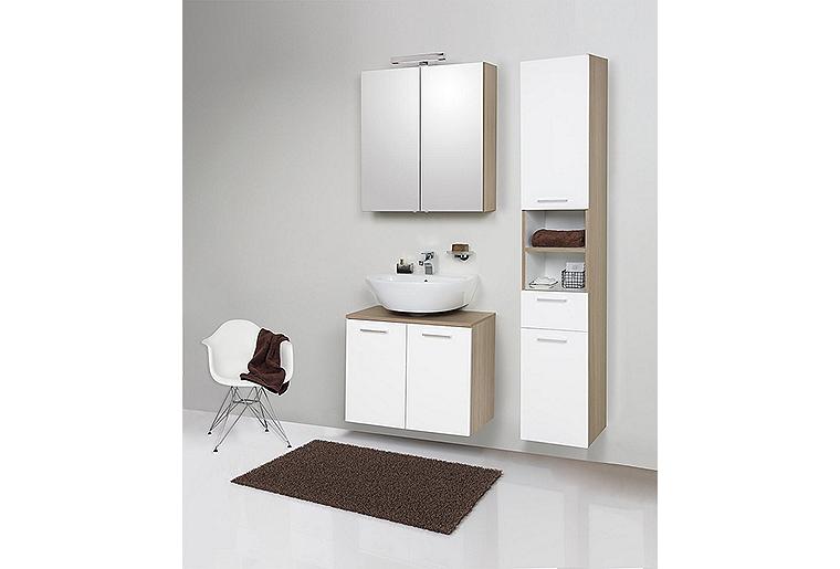 Hochschrank ESTRA 2 Türen 1 Auszug Asteiche u. weiß Hgl. Anschlag links 350x1850x370 mm