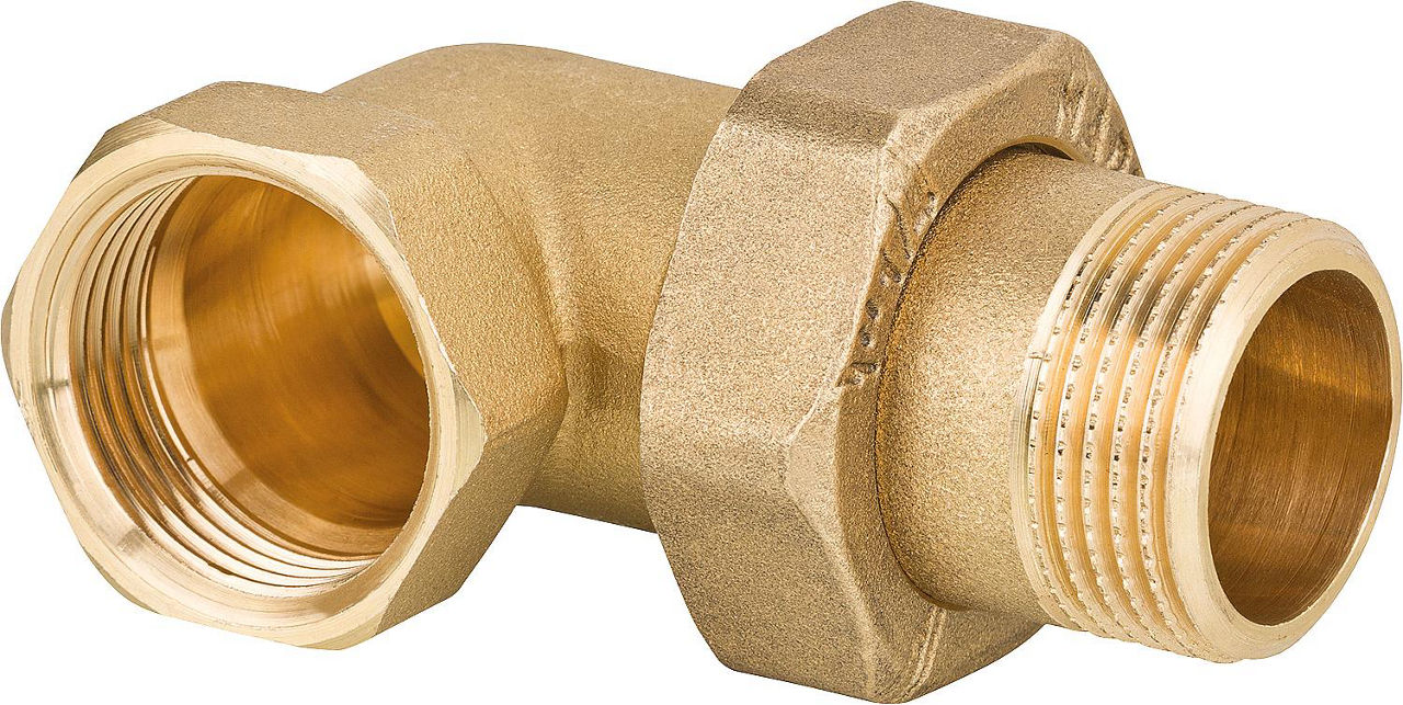 Winkelverschraubung messing DN40 (1 1/2") AGxIG PN10, flachdichtend mit Dichtung Winkelverschraubung messing DN40 (1 1/2") AGxIG PN10, flachdichtend mit Dichtung