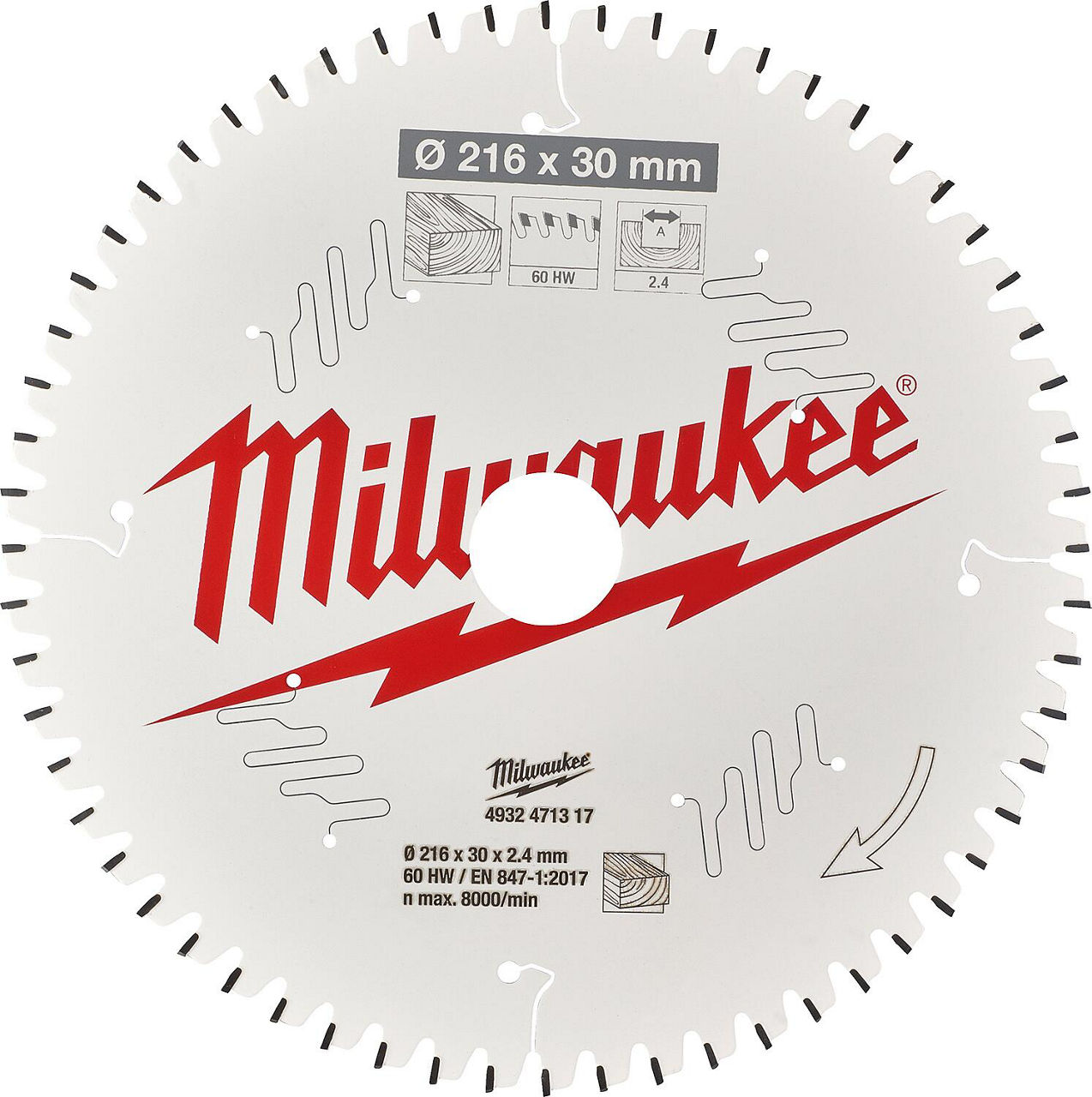 Kreissägeblatt Milwaukee Ø 216x30 mm, 60 Z Wechselzahn, für Holz Kreissägeblatt Milwaukee Ø 216x30 mm, 60 Z Wechselzahn, für Holz