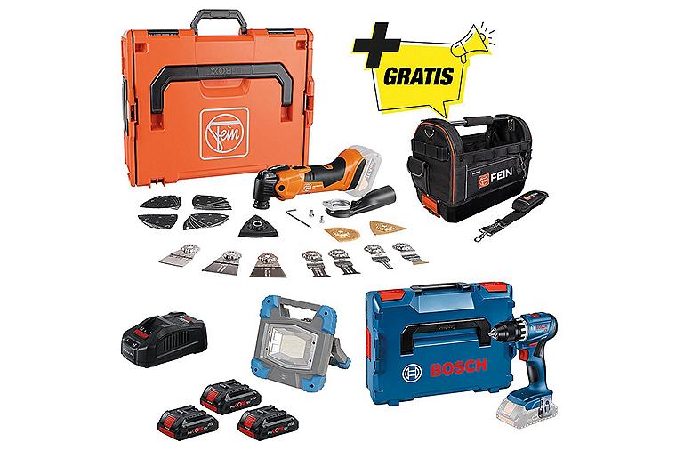 Akku-Maschinen-Set AMPShare 18 V mit gratis Werkzeugtasche Akku-Maschinen-Set AMPShare 18 V mit gratis Werkzeugtasche