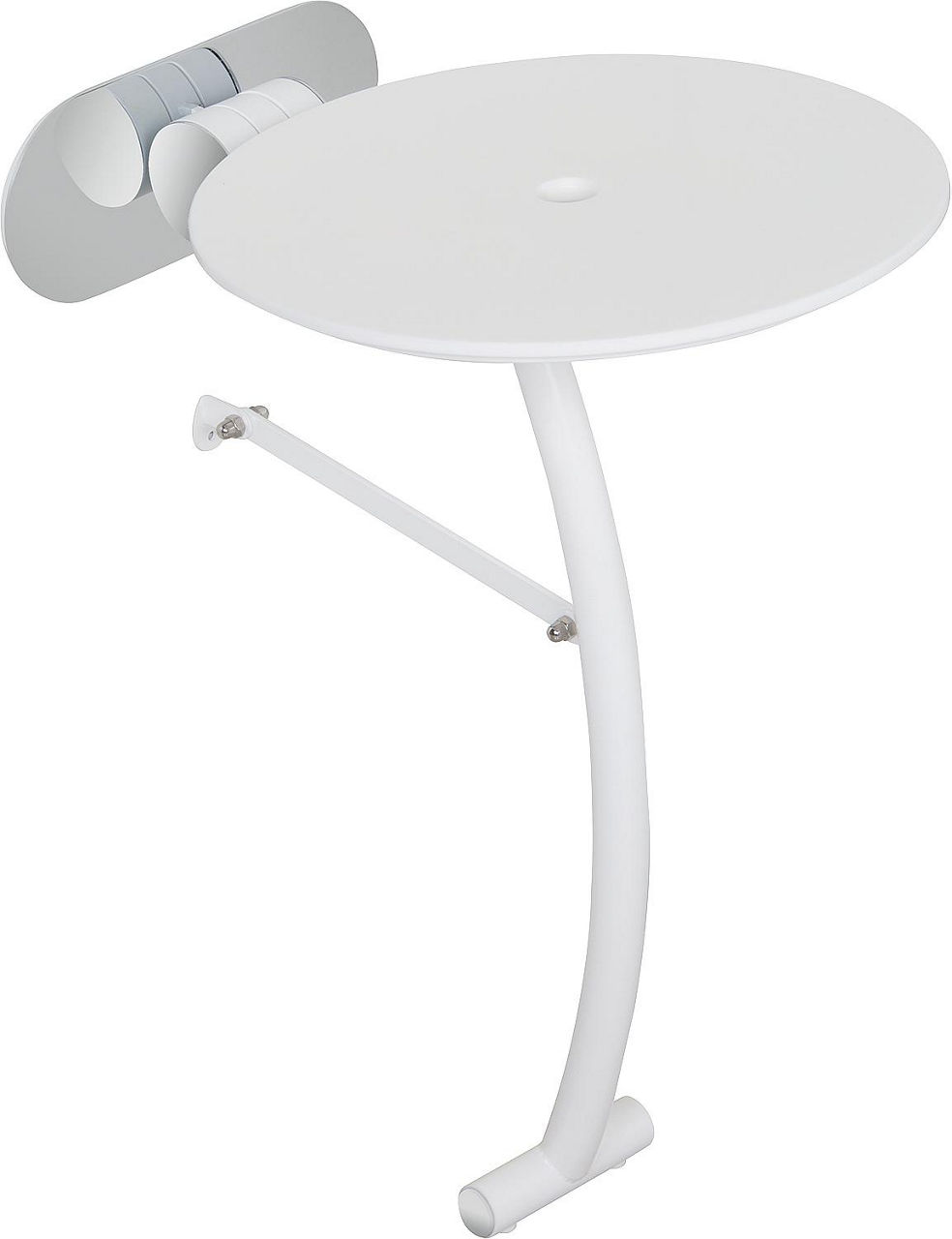 Klappsitz Elida mit Fuß aus Edelstahl-PE/HD, weiß, 320x500x390/130mm, mit Bef.