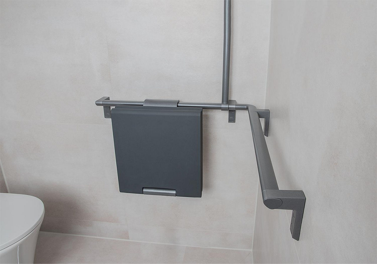 Einhängeklappsitz Serie Cavere aus Alu., Anthrazit-Metallic 95, klappbar, BxTxH:450x563x410mm