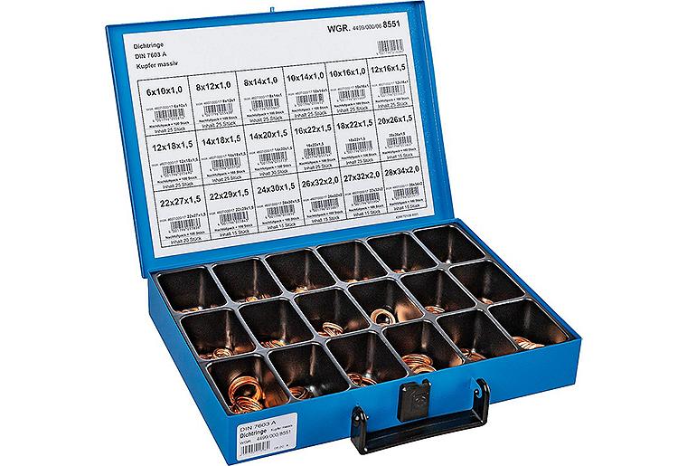 Sortimentenkoffer bestückt: Dichtringe kupfer massiv DIN 7603 A